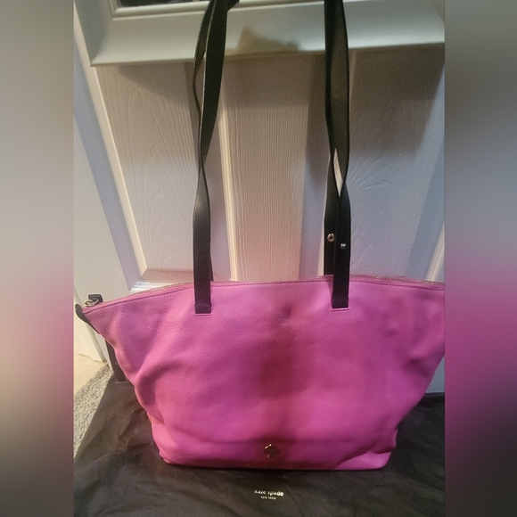 Kate Spade Large Pink & Black Leather Satchel Tote Bag - Picture 12 of 12